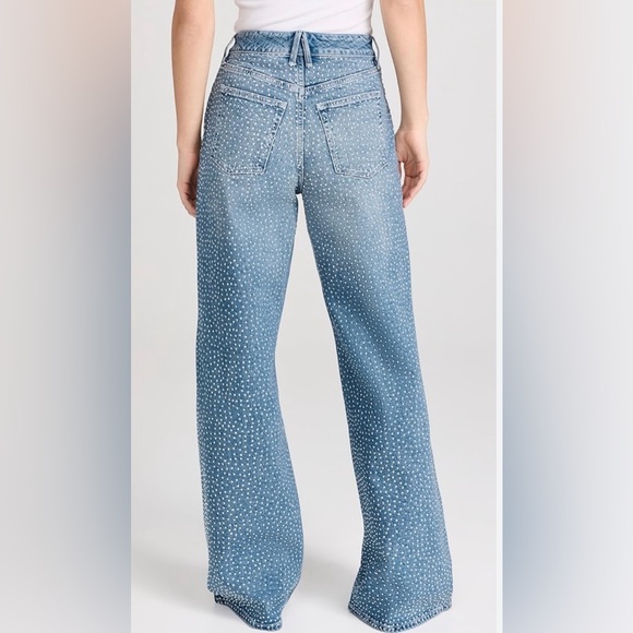Good American Good Ease Crystal Embellished Wide Leg Jeans Loose Fit Size 00/24 - Picture 2 of 14